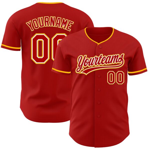 Custom Red White-Gold Authentic Baseball Jersey