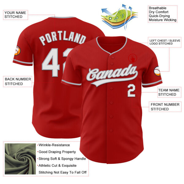 Custom Red White-Gray Authentic Baseball Jersey