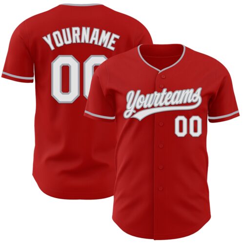 Custom Red White-Gray Authentic Baseball Jersey