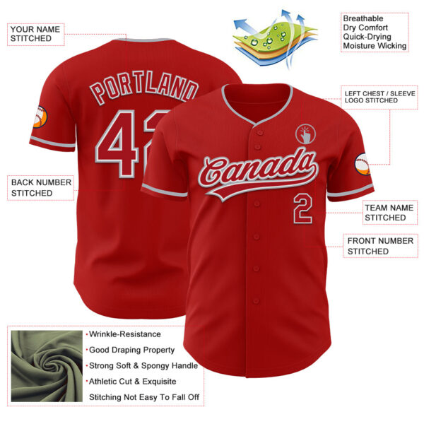 Custom Red White-Gray Authentic Baseball Jersey