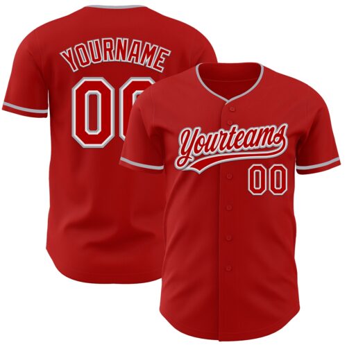 Red0933 Custom Red White-Gray Authentic Baseball Jersey