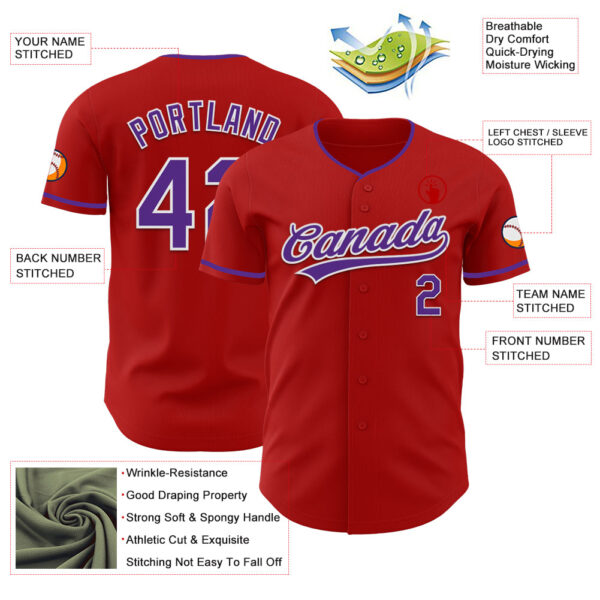 Custom Red Purple-White Authentic Baseball Jersey