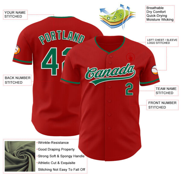 Custom Red Kelly Green-White Authentic Baseball Jersey