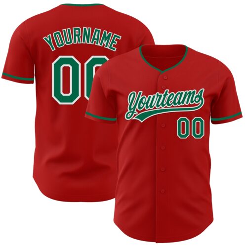 Red0935 Custom Red Kelly Green-White Authentic Baseball Jersey