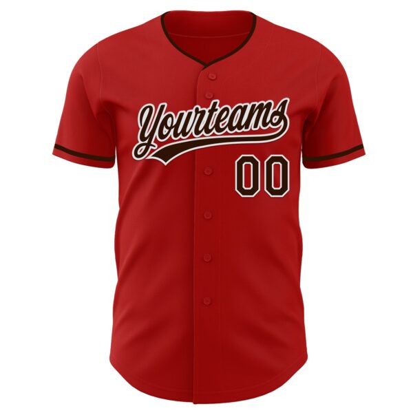Custom Red Brown-White Authentic Baseball Jersey