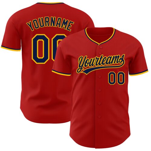 Red0937 Custom Red Navy-Gold Authentic Baseball Jersey