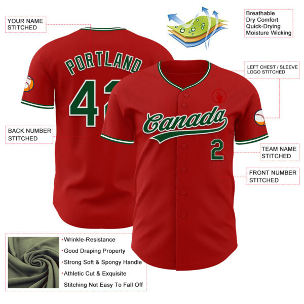 Custom Red Green-White Authentic Baseball Jersey