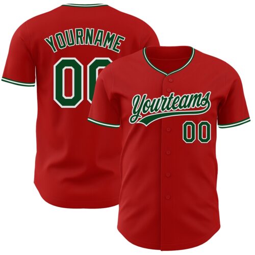 Red0941 Custom Red Green-White Authentic Baseball Jersey