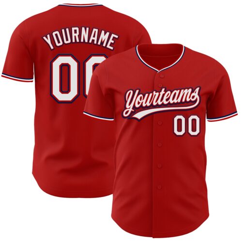 Red0942 Custom Red White-Navy Authentic Baseball Jersey