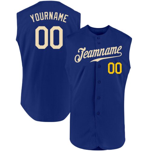 Royal0299 Custom Royal Cream-Gold Authentic Sleeveless Baseball Jersey