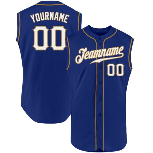 Royal0309 Custom Royal White-Old Gold Authentic Sleeveless Baseball Jersey