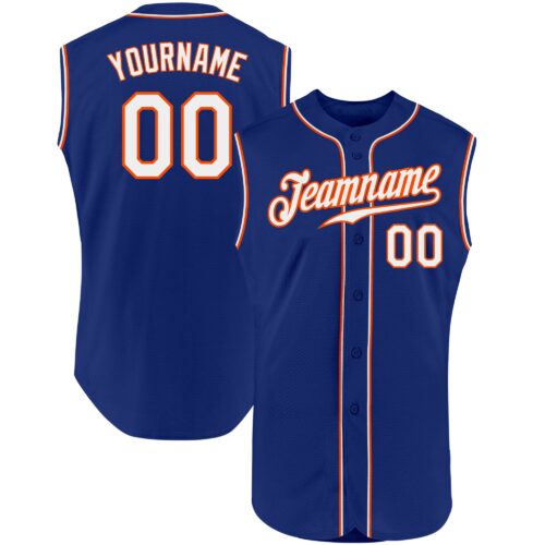 Royal0318 Custom Royal White-Orange Authentic Sleeveless Baseball Jersey