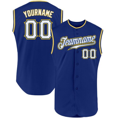Royal0321 Custom Royal White-Gold Authentic Sleeveless Baseball Jersey