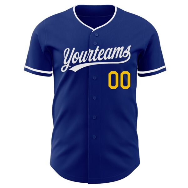 Custom Royal White-Yellow Authentic Baseball Jersey