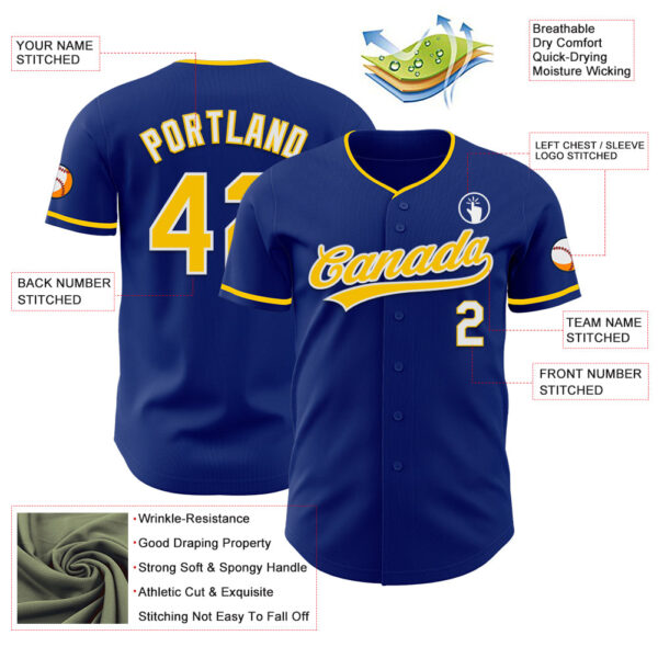 Custom Royal Yellow-White Authentic Baseball Jersey