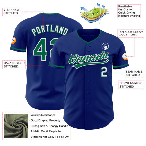 Custom Royal Kelly Green-White Authentic Baseball Jersey