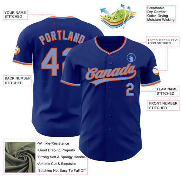 Custom Royal Powder Blue-Orange Authentic Baseball Jersey