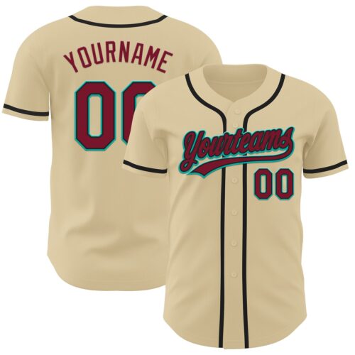 Sand0010 Custom Sand Crimson Black-Aqua Authentic Baseball Jersey