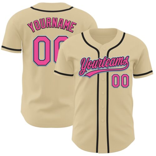 Sand0011 Custom Sand Pink Black-Light Blue Authentic Baseball Jersey