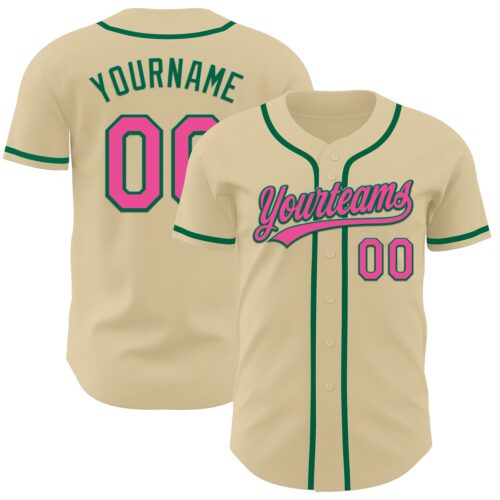 Sand0014 Custom Sand Pink-Kelly Green Authentic Baseball Jersey