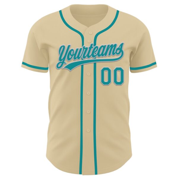 Custom Sand Teal-Gray Authentic Baseball Jersey