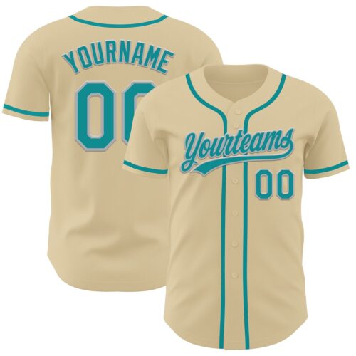 Sand0016 Custom Sand Teal-Gray Authentic Baseball Jersey