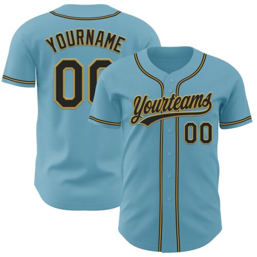 ShadowBlue0028 Custom Shadow Blue Black-Old Gold Authentic Baseball Jersey