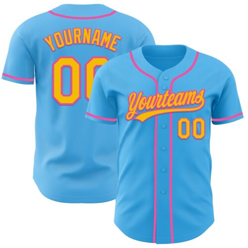 SkyBlue0141 Custom Sky Blue Yellow-Pink Authentic Baseball Jersey