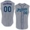 Custom Gray Navy Pinstripe Teal Authentic Sleeveless Baseball Jersey