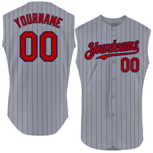 Sleeveless0002 Custom Gray Navy Pinstripe Red Authentic Sleeveless Baseball Jersey