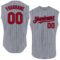 Custom Gray Navy Pinstripe Red Authentic Sleeveless Baseball Jersey