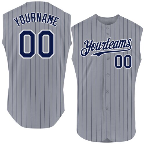Sleeveless0006 Custom Gray Navy Pinstripe White Authentic Sleeveless Baseball Jersey