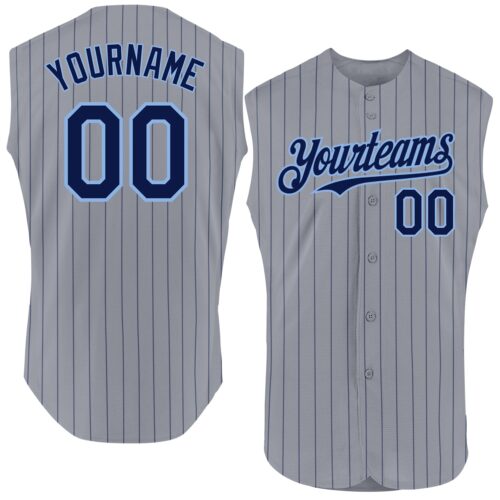 Sleeveless0007 Custom Gray Navy Pinstripe Light Blue Authentic Sleeveless Baseball Jersey