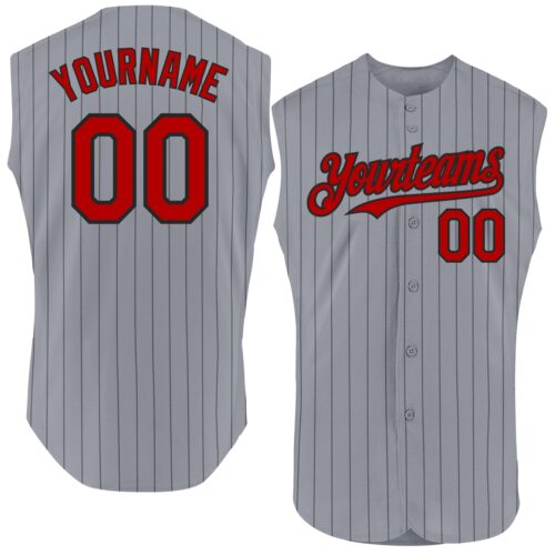 Sleeveless0012 Custom Gray Black Pinstripe Red Authentic Sleeveless Baseball Jersey