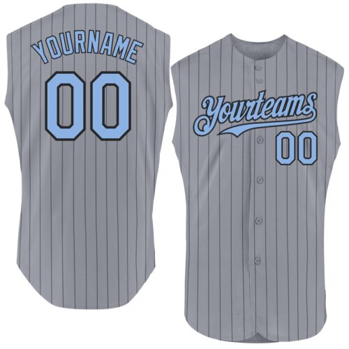 Sleeveless0014 Custom Gray Black Pinstripe Light Blue Authentic Sleeveless Baseball Jersey