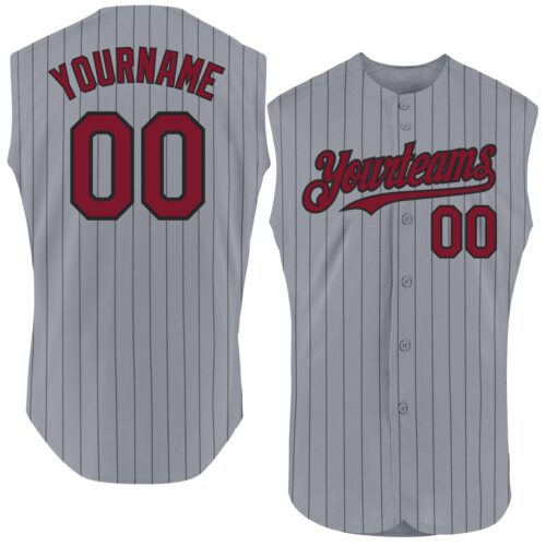 Sleeveless0018 Custom Gray Black Pinstripe Crimson Authentic Sleeveless Baseball Jersey