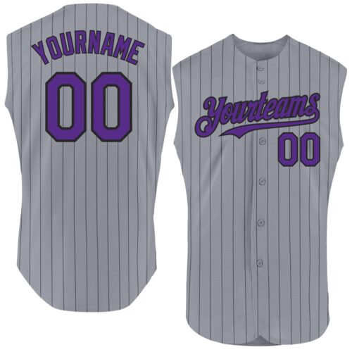 Sleeveless0019 Custom Gray Black Pinstripe Purple Authentic Sleeveless Baseball Jersey