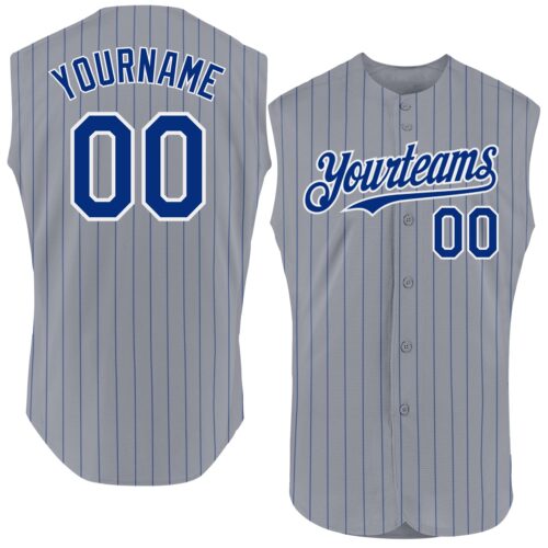Sleeveless0021 Custom Gray Royal Pinstripe White Authentic Sleeveless Baseball Jersey