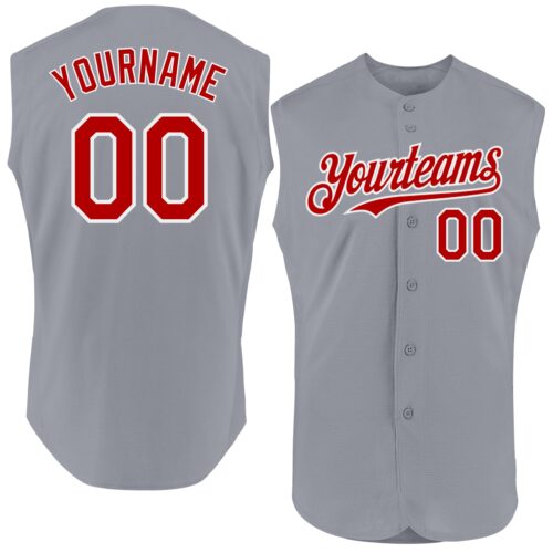 Sleeveless0030 Custom Gray Red-White Authentic Sleeveless Baseball Jersey