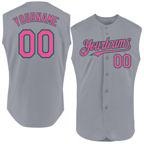 Sleeveless0051 Custom Gray Pink-Kelly Green Authentic Sleeveless Baseball Jersey