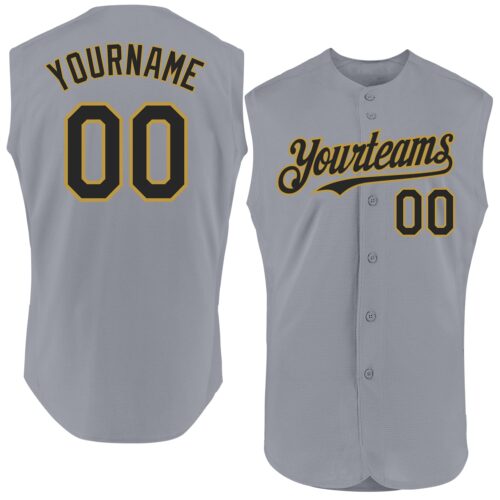 Sleeveless0056 Custom Gray Black-Old Gold Authentic Sleeveless Baseball Jersey