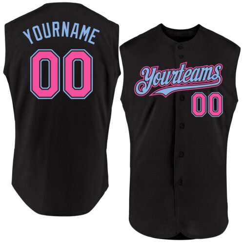 Sleeveless0061 Custom Black Pink-Light Blue Authentic Sleeveless Baseball Jersey