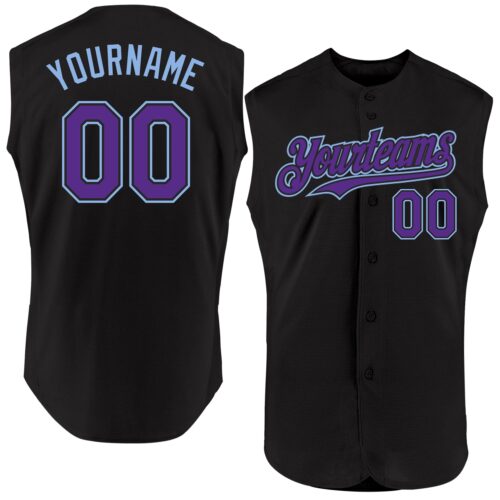Sleeveless0068 Custom Black Purple-Light Blue Authentic Sleeveless Baseball Jersey
