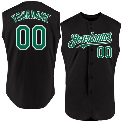Sleeveless0072 Custom Black Kelly Green-White Authentic Sleeveless Baseball Jersey