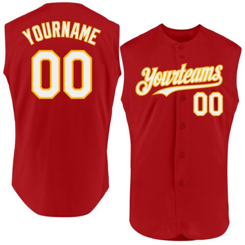 Sleeveless0076 Custom Red White-Gold Authentic Sleeveless Baseball Jersey