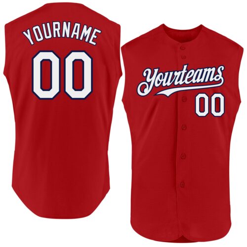 Sleeveless0079 Custom Red White-Navy Authentic Sleeveless Baseball Jersey