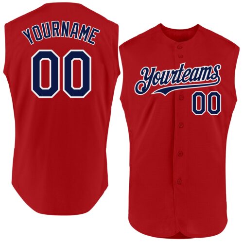 Sleeveless0080 Custom Red Navy-White Authentic Sleeveless Baseball Jersey