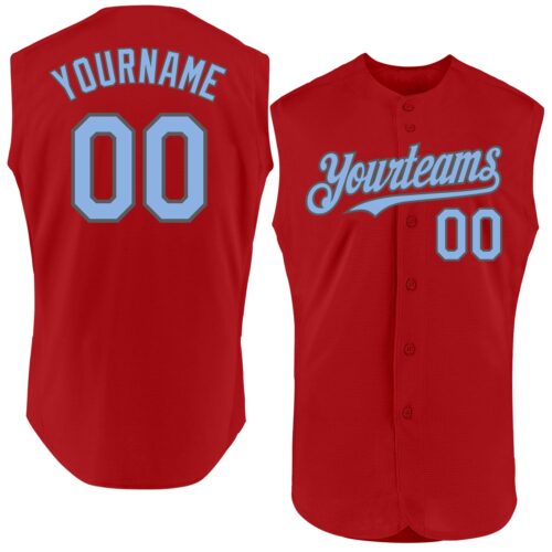 Sleeveless0081 Custom Red Light Blue-Steel Gray Authentic Sleeveless Baseball Jersey