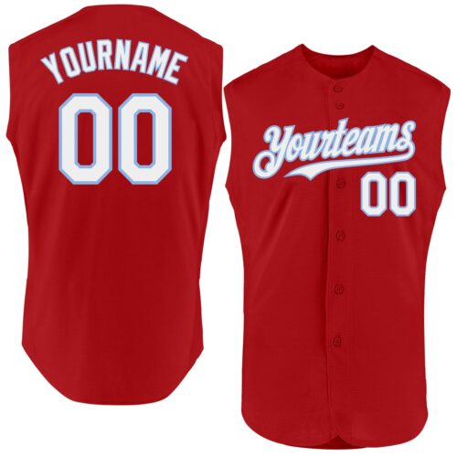Sleeveless0083 Custom Red White-Light Blue Authentic Sleeveless Baseball Jersey