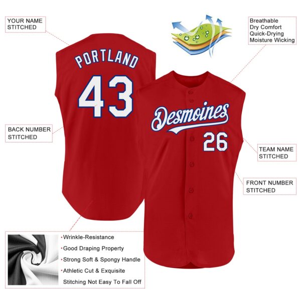 Custom Red White-Royal Authentic Sleeveless Baseball Jersey